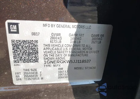 2018 Chevrolet Traverse 1Lt z USA, uszkodzony, nr VIN 1GNERGKW5JJ118537